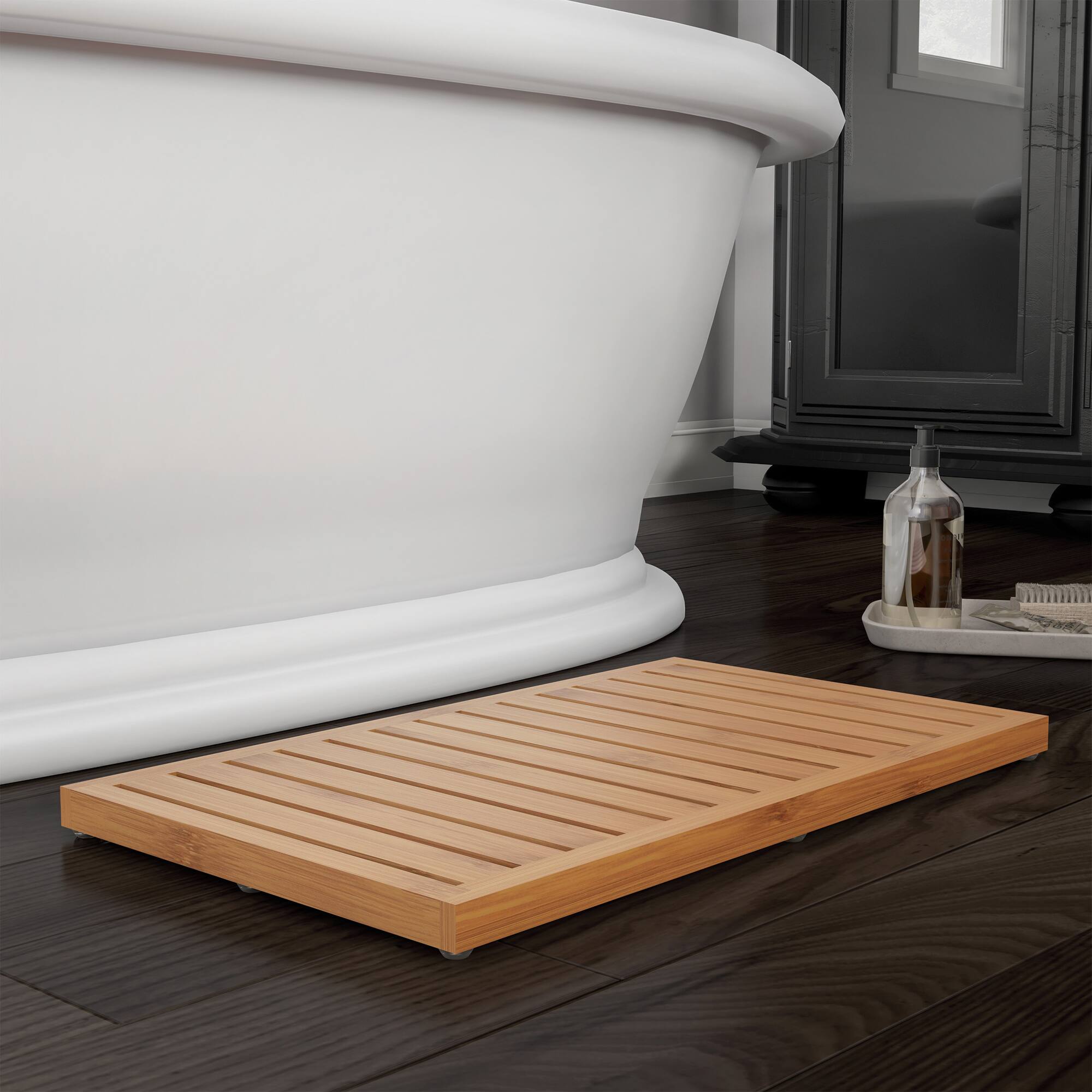 Hastings Home Bamboo Non-Slip Open Slatted Bath Mat, 24" x 14"